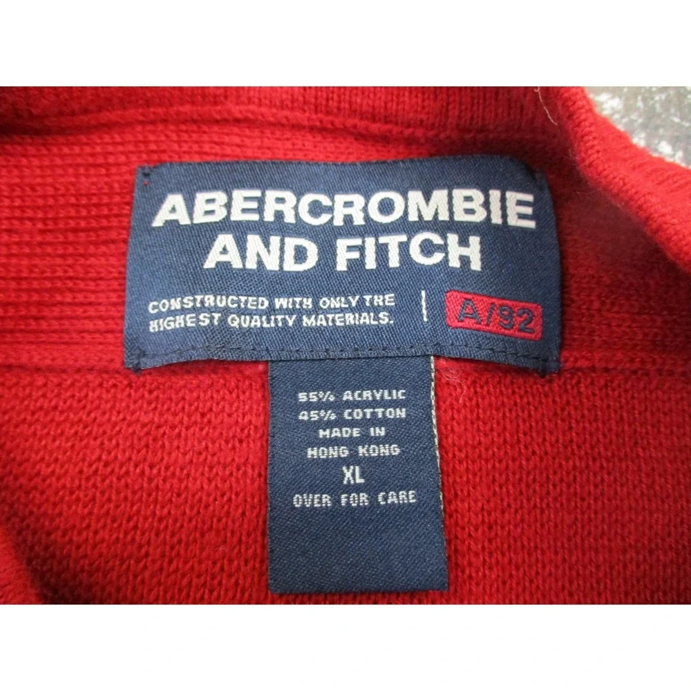 Abercrombie & Fitch Sweater Mens XL Red Gray Striped Muscle V Neck Pullover Knit